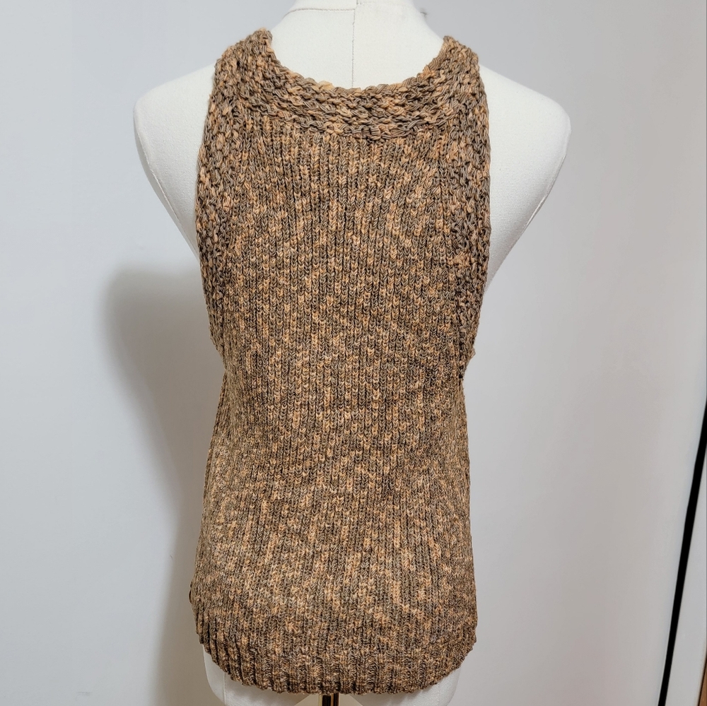 Marled Medium Boho Festival Knit High Neck Brown Neutral Tank Top - Picture 5 of 6